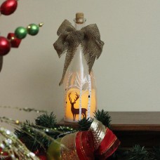 The Holiday Aisle LED Glass Bottle Lantern with Deer Accents Flameless Unscented Pillar Candle THLA6685